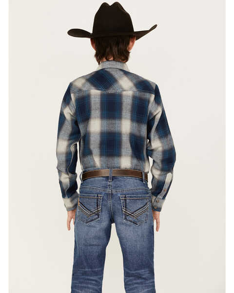 Image #4 - Ariat Boys' Retro Halston Plaid Print Long Sleeve Snap Western Shirt, Navy, hi-res