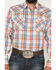 Image #3 - Ely Walker Men's Plaid Print Long Sleeve Pearl Snap Western Shirt, Orange, hi-res