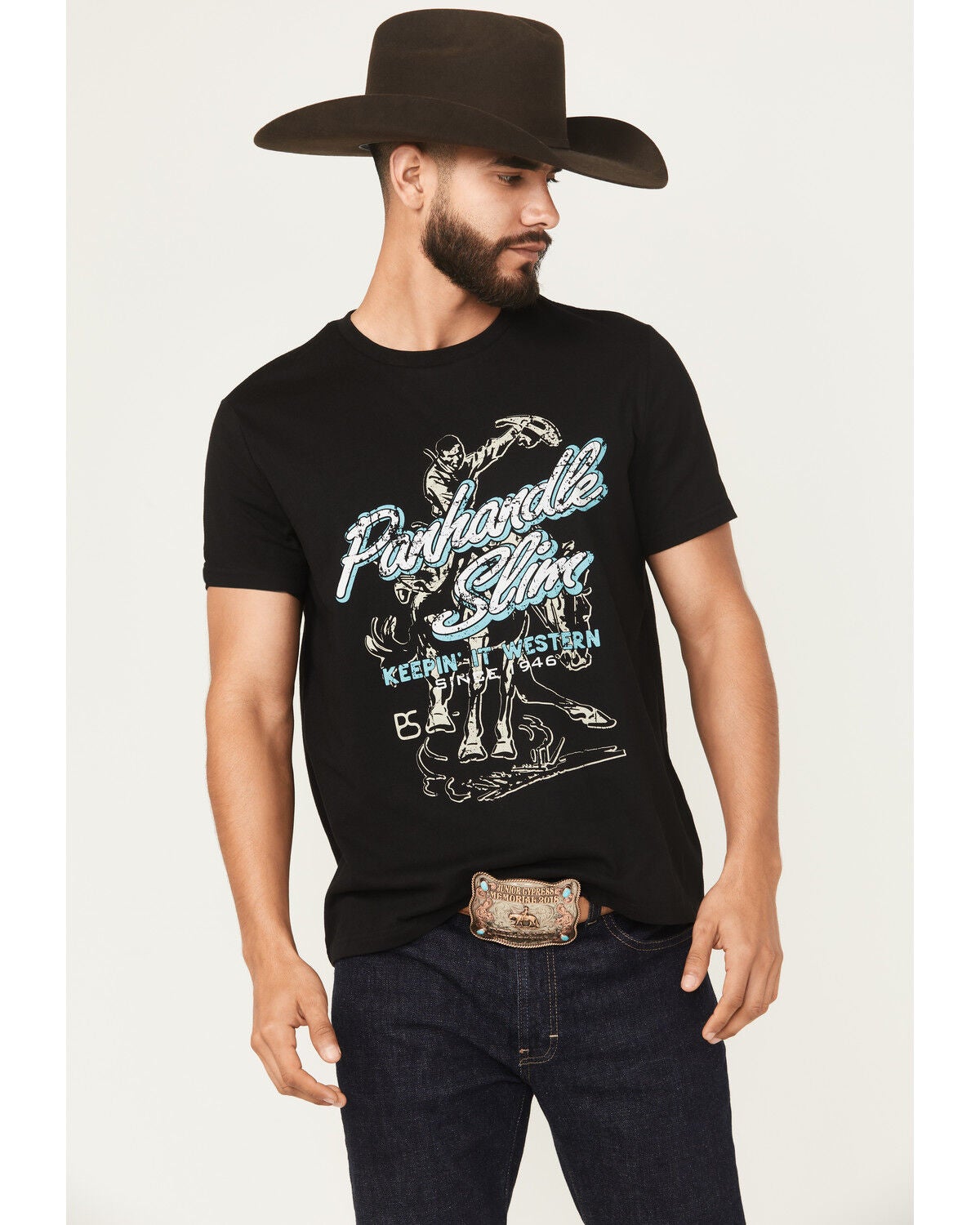 Panhandle Slim Men's Cowboy Short Sleeve Graphic T-Shirt, Black, hi-res
