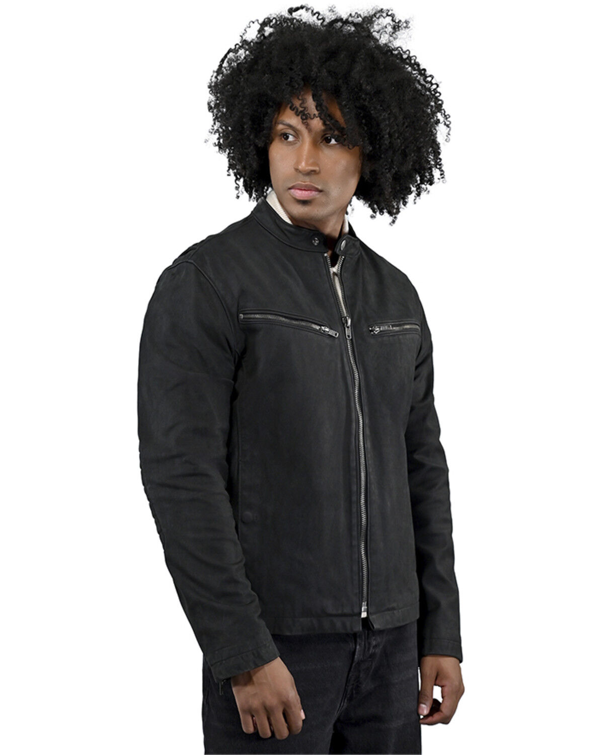 Image #5 - Frye Men's Racer Vintage Zip-Up Leather Jacket, Black, hi-res