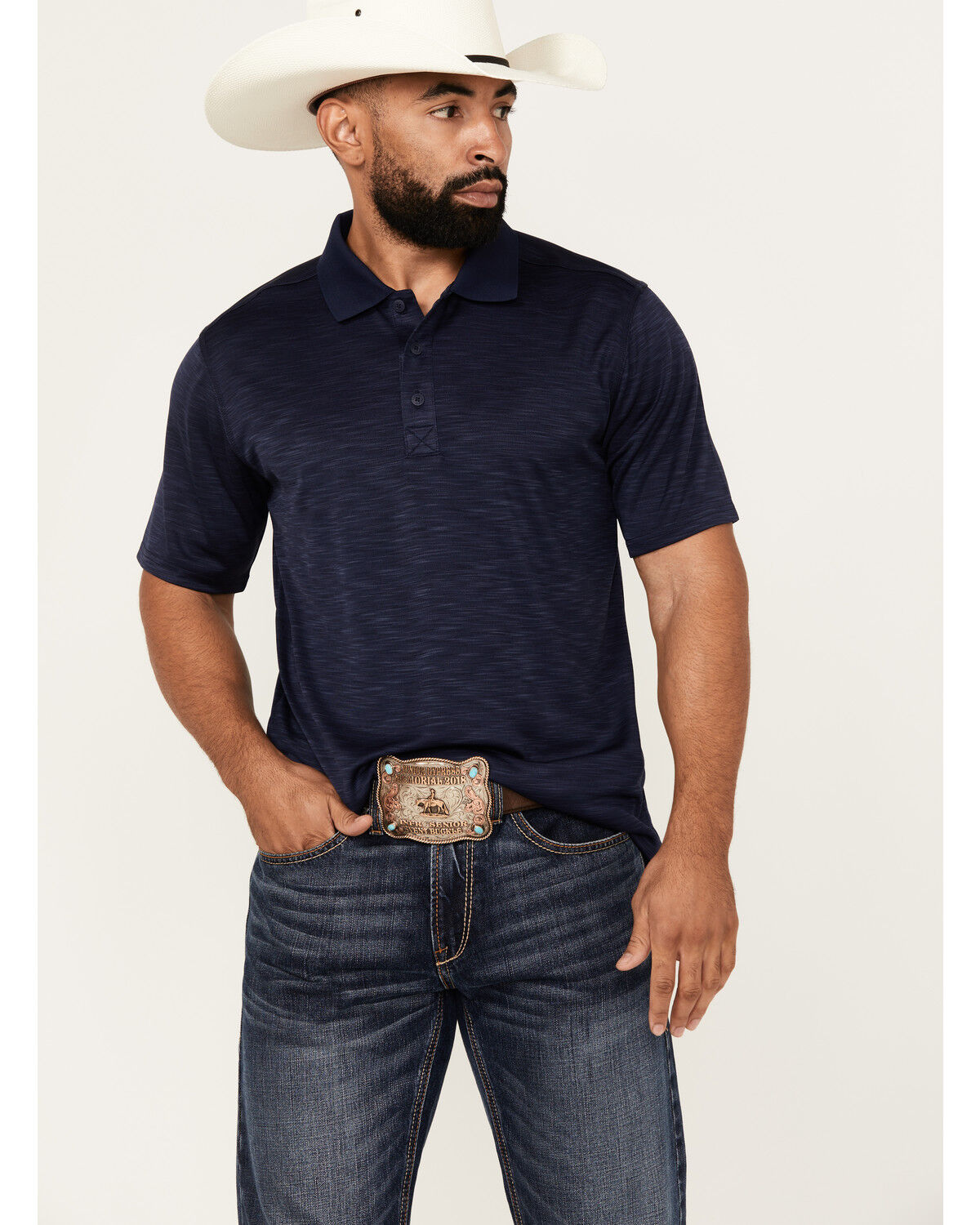 Image #1 - RANK 45® Men's Elite Short Sleeve Performance Polo Shirt, Dark Blue, hi-res