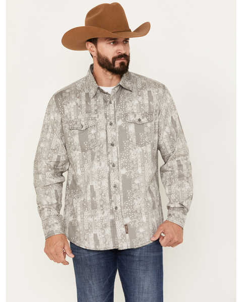 Image #1 - Wrangler Retro Men's Patchwork Print Long Sleeve Button-Down Western Shirt, Grey, hi-res