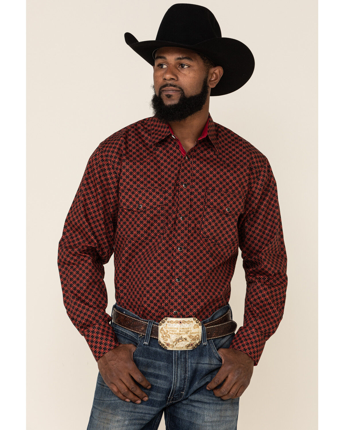 Image #1 - Resistol Men's Red Camden Geo Print Long Sleeve Western Shirt, , hi-res