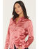 Image #2 - Shyanne Women's Roberta Long Sleeve Fringe Satin Button-Down Western Shirt, Dark Pink, hi-res