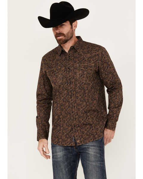Image #1 - Moonshine Spirit Men's Meadow Floral Print Long Sleeve Snap Western Shirt, Tan, hi-res