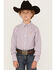 Image #1 - Ariat Boys' Merrick Print Classic Fit Long Sleeve Button Down Western Shirt, Light Purple, hi-res