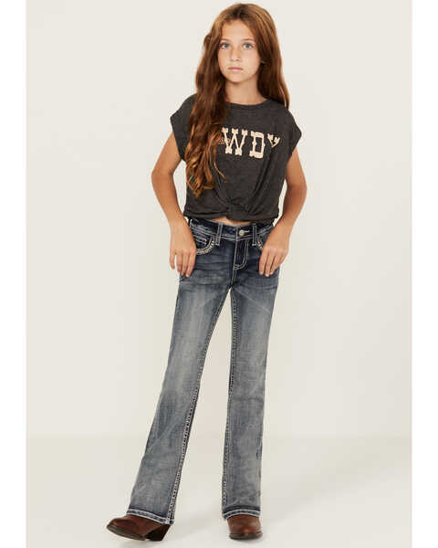 Image #3 - Grace in LA Girls' Medium Wash Horseshoe Embroidered Stretch Bootcut Jeans , Medium Wash, hi-res