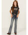 Image #3 - Grace in LA Girls' Medium Wash Horseshoe Embroidered Stretch Bootcut Jeans , Medium Wash, hi-res