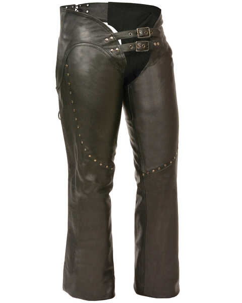 Image #1 - Milwaukee Leather Women's Low Rise Double Buckle Chaps With Stud Detailing - 5X, Black, hi-res