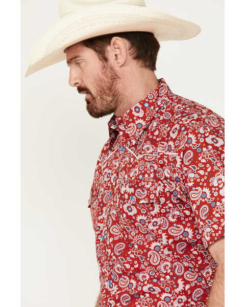 Image #2 - Cowboy Hardware Men's Boot Barn Exclusive Paisley Print Short Sleeve Pearl Snap Western Shirt, Red, hi-res