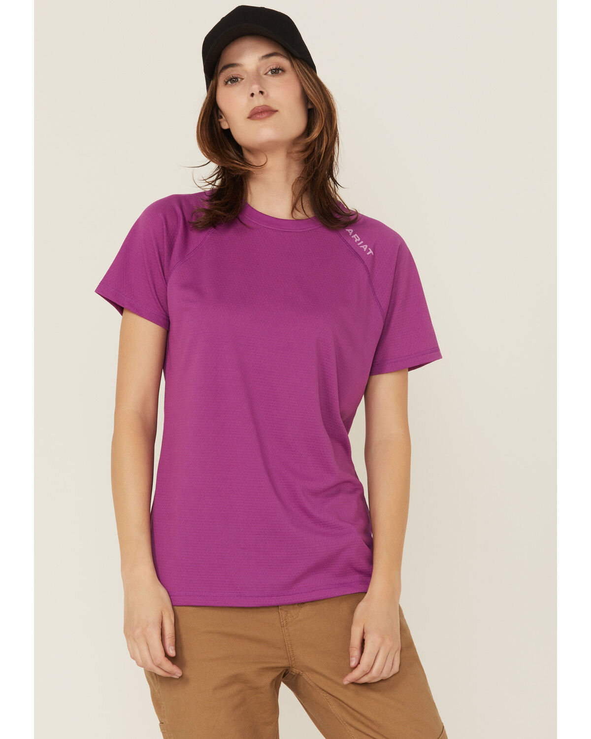 Image #1 - Ariat Women's Rebar Heat Fighter Essential Short Sleeve Work Tee, Purple, hi-res