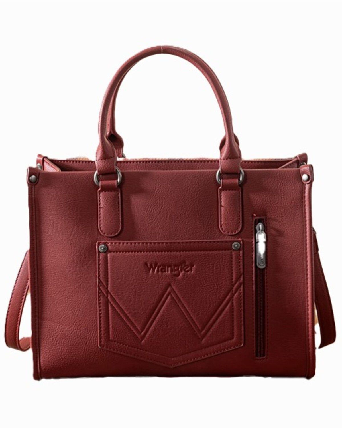 Image #2 - Wrangler Women's Sherpa Southwestern Print Canvas Crossbody Tote, Burgundy, hi-res