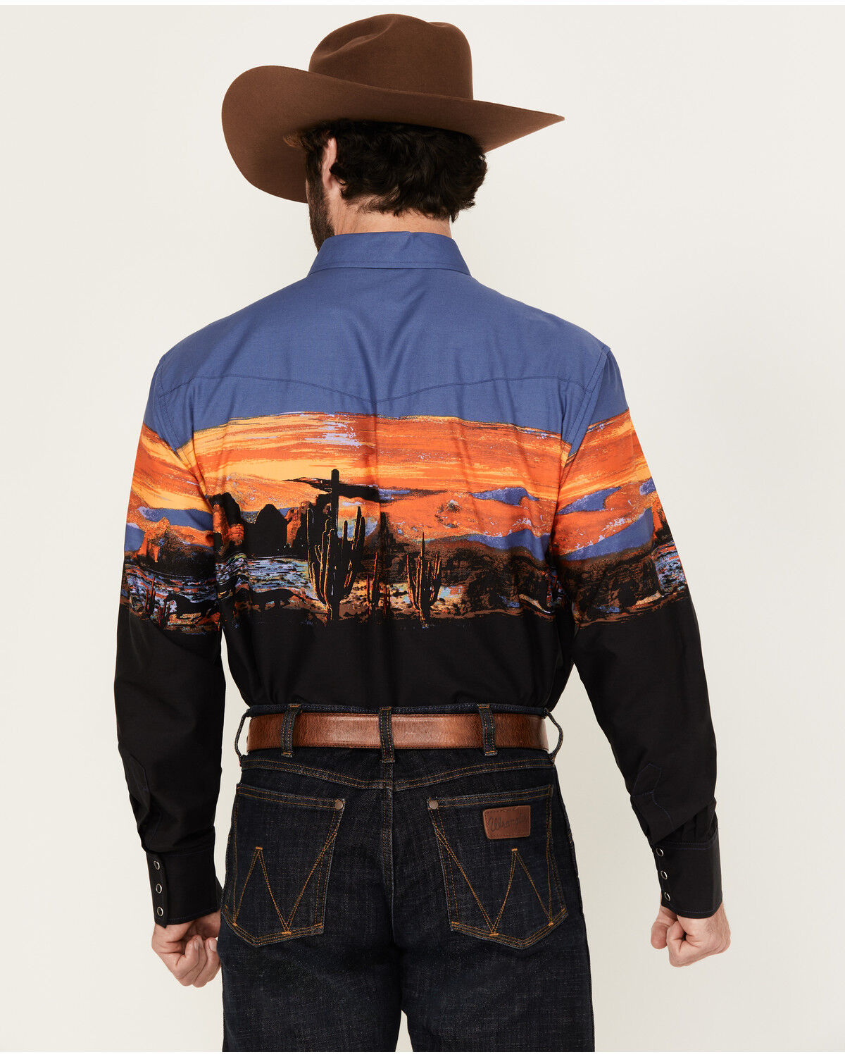 Image #4 - Wrangler Men's Checotah Border Print Long Sleeve Snap Western Shirt, Multi, hi-res