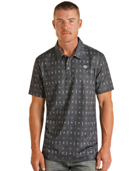 Image #1 - Rock & Roll Denim Men's Geo Print Short Sleeve Stretch Polo Shirt, Navy, hi-res
