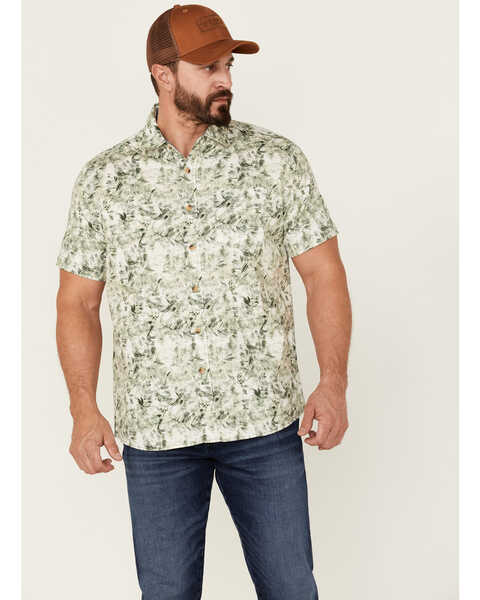 North River Men's Floral Print Short Sleeve Button Down Western Shirt , Green, hi-res