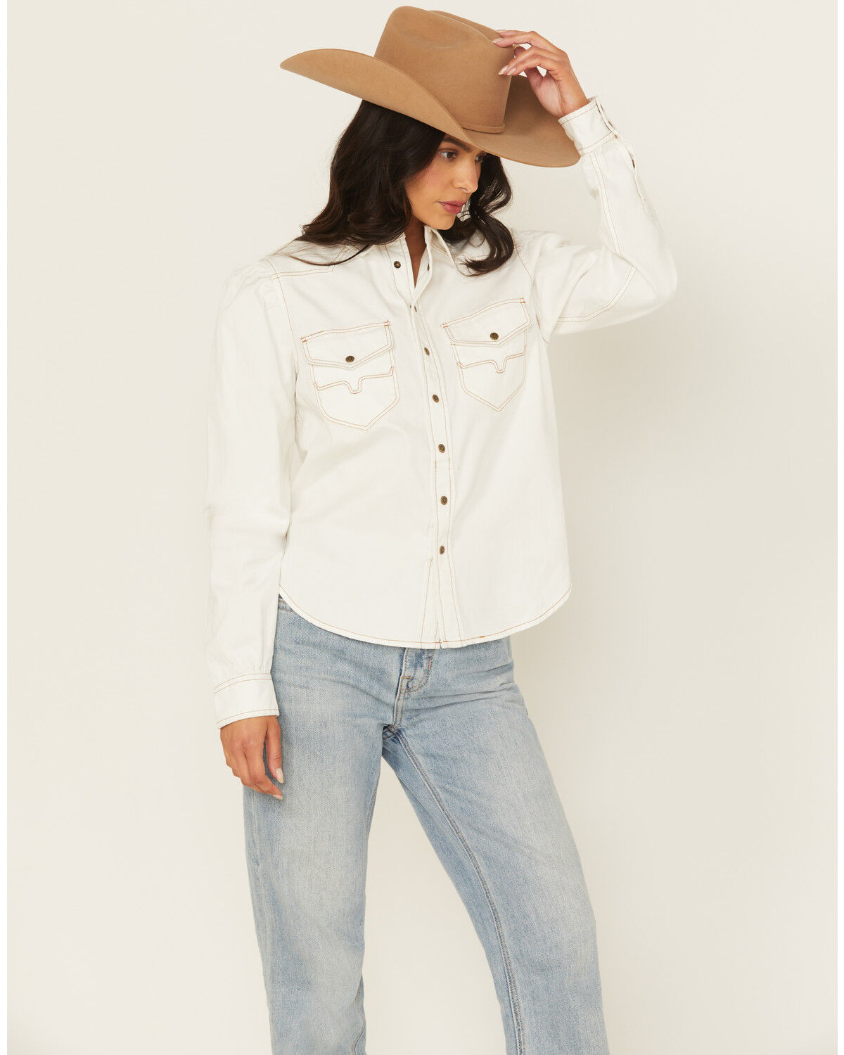 Image #1 - Kimes Ranch Women's Jane Long Sleeve Snap Cropped Western Shirt, White, hi-res