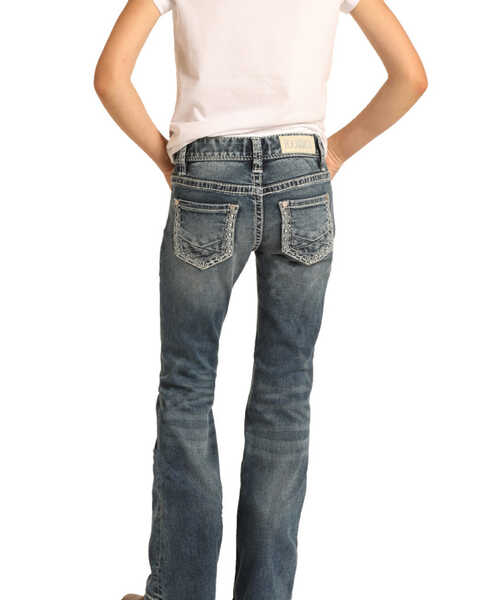 Rock & Roll Denim Girls' Medium Embroidered Bootcut Jeans, Blue, hi-res