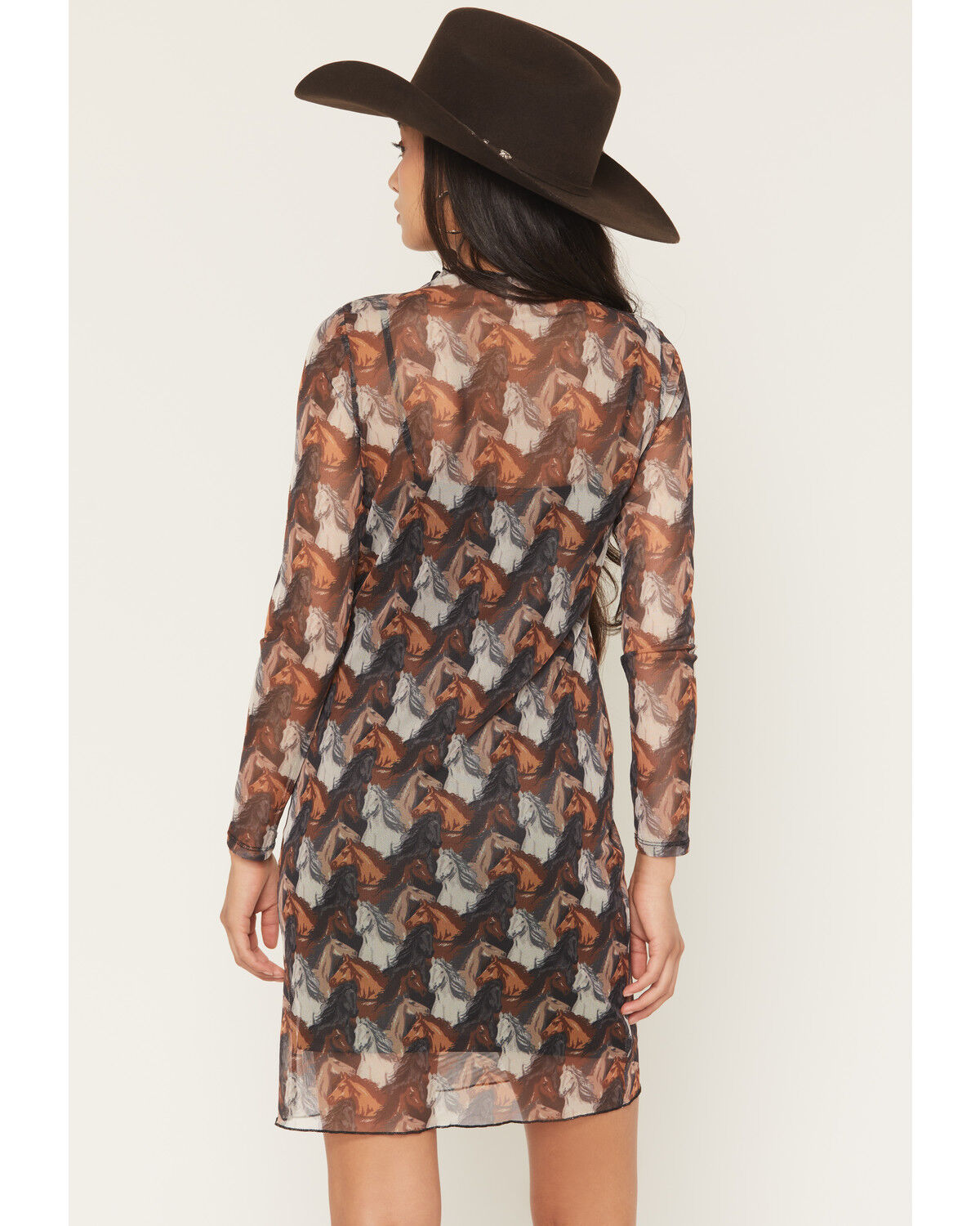 Image #4 - Rock & Roll Denim Women's Horse Print Long Sleeve Mesh Mini Dress, Black, hi-res