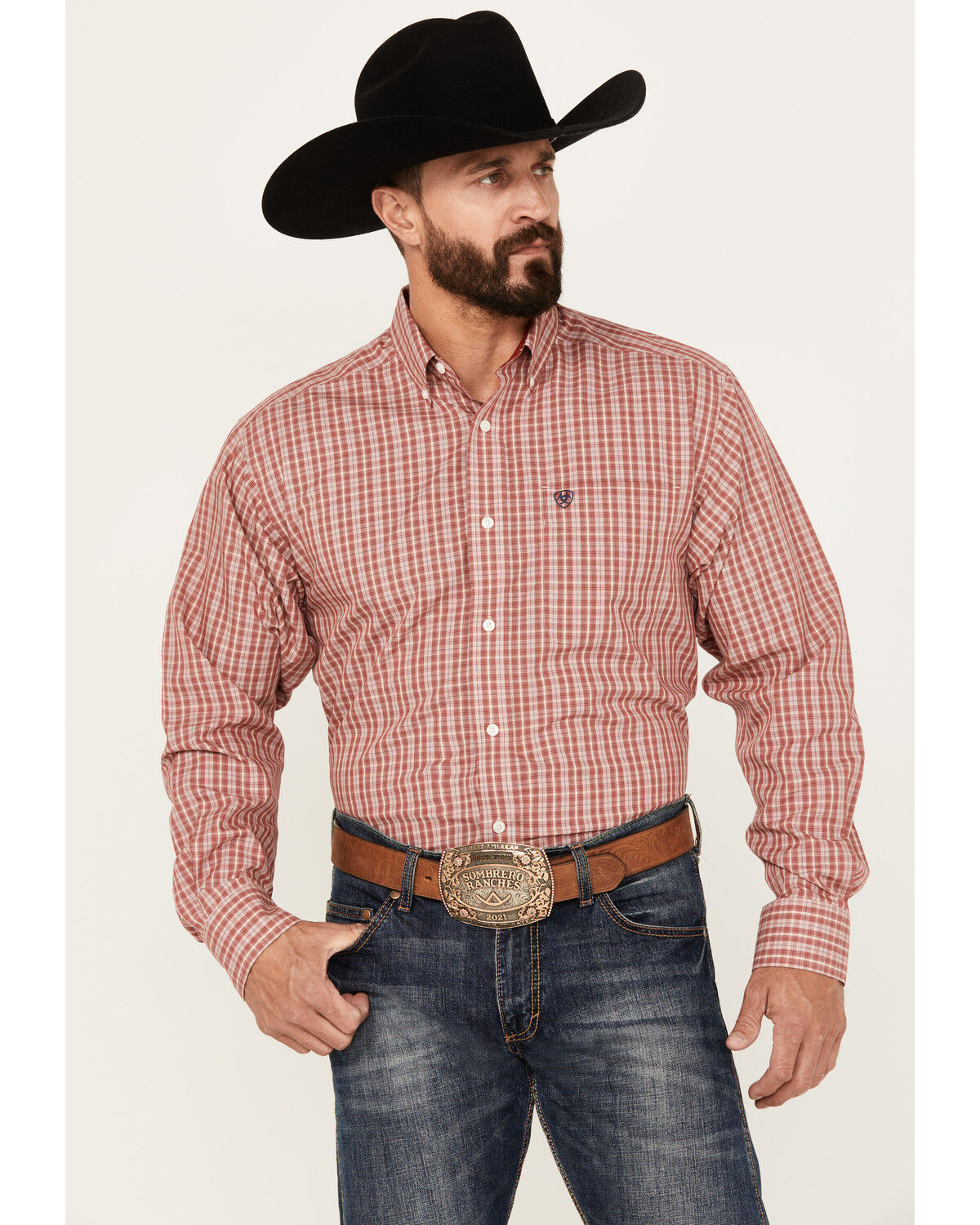 Image #1 - Ariat Men's Kairo Plaid Print Long Sleeve Button-Down Western Shirt, Red, hi-res