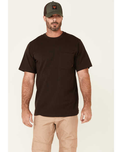 Image #1 - Hawx Men's Solid Dark Brown Forge Short Sleeve Work Pocket T-Shirt - Big, Dark Brown, hi-res