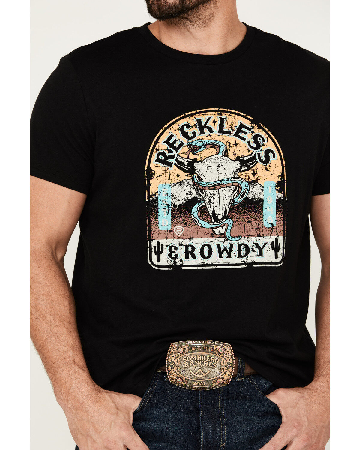 Image #3 - Rock & Roll Denim Men's Reckless And Rowdy Short Sleeve Graphic T-Shirt, Black, hi-res