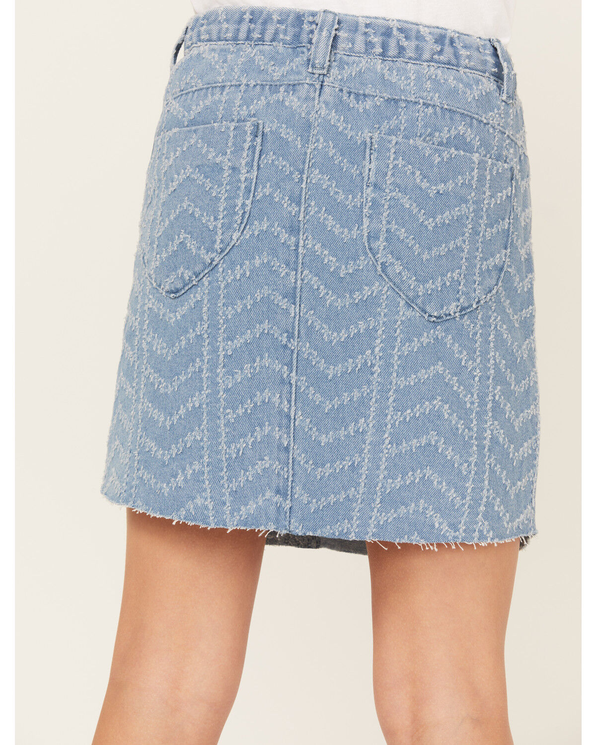 Image #4 - Hayden Girls' Herringbone Textured Denim Skirt, Blue, hi-res