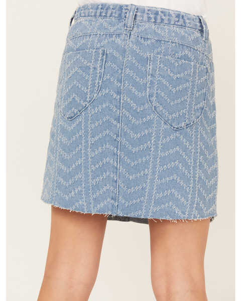Image #4 - Hayden Girls' Herringbone Textured Denim Skirt, Blue, hi-res