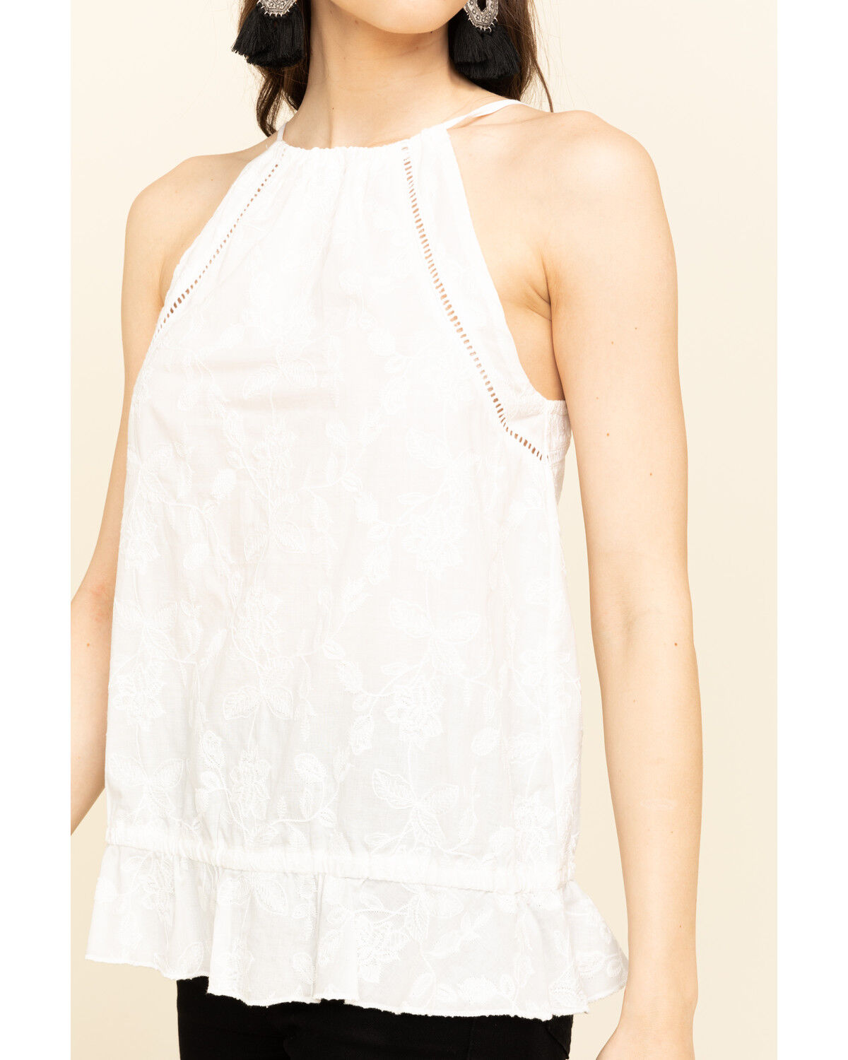 Image #4 - Rock & Roll Denim Women's Ivory Floral Embroidered Halter Top, Ivory, hi-res