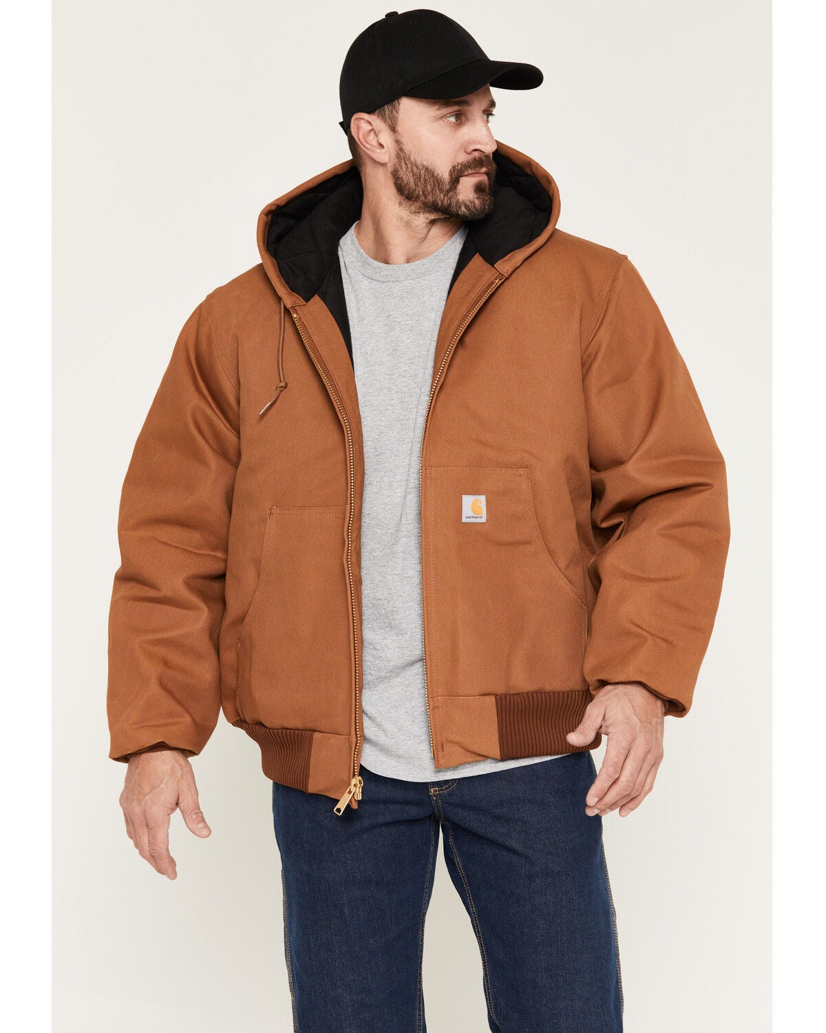 Carhartt Men's Flannel Lined Loose Fit Firm Duck Active Jacket - Big, Brown, hi-res