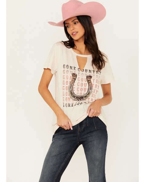 Image #1 - Blended Women's Gone Country Rhinestone Short Sleeve Graphic Tee, Ivory, hi-res
