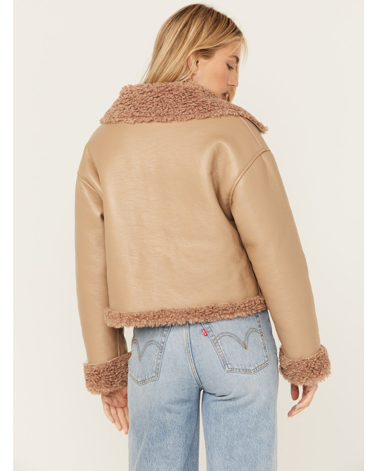 Image #4 - Cleo + Wolf Women's Reversible Sherpa Trimmed Moto Jacket, Taupe, hi-res