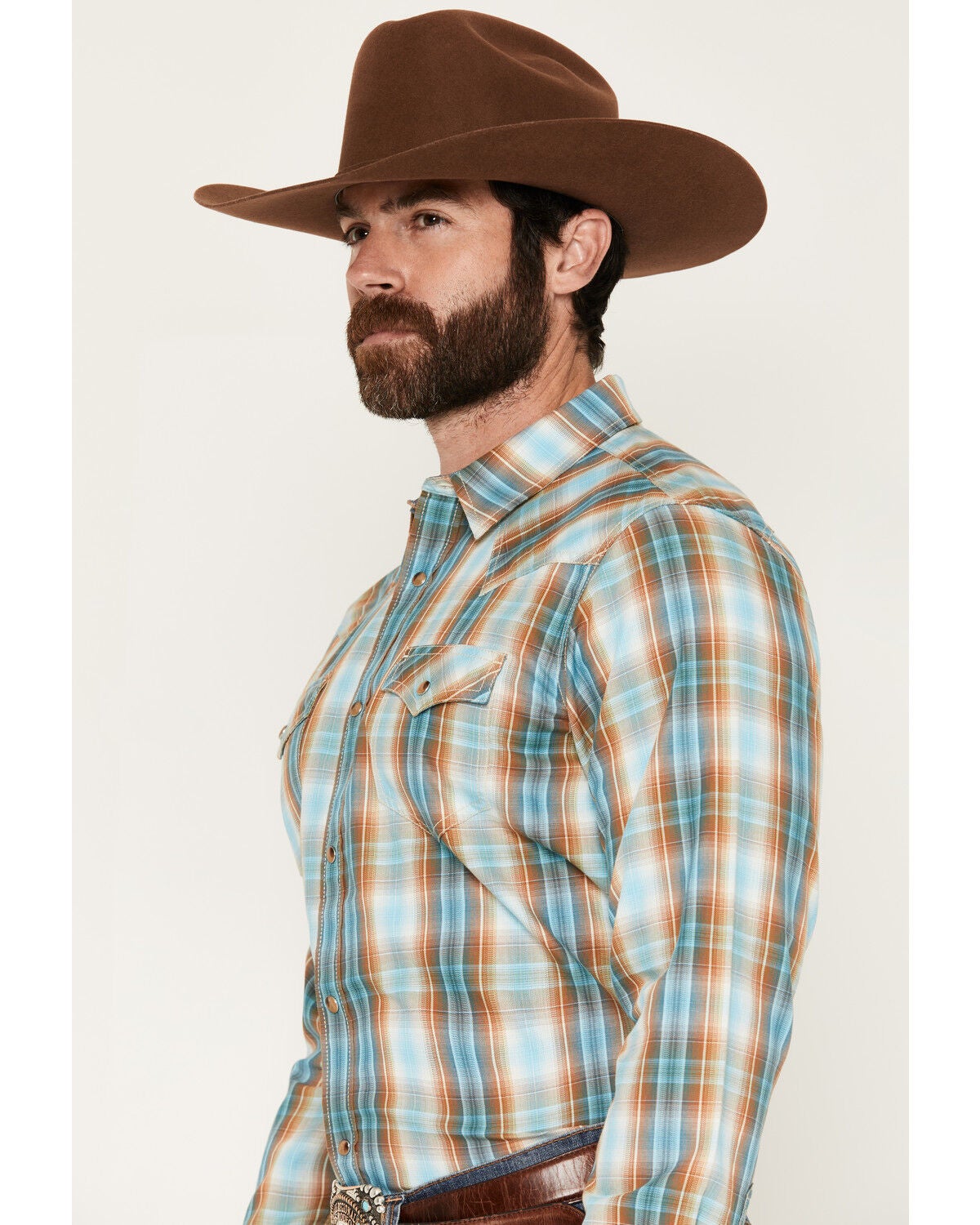 Image #2 - Cody James Men's Solstice Plaid Print Long Sleeve Snap Western Shirt, Light Blue, hi-res