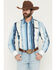 Image #1 - Wrangler Men's Logo Striped Long Sleeve Snap Western Shirt, Blue, hi-res