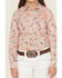 Image #2 - Cruel Girl Girls' Printed Long Sleeve Rhinestone Snap Western Shirt, Pink, hi-res