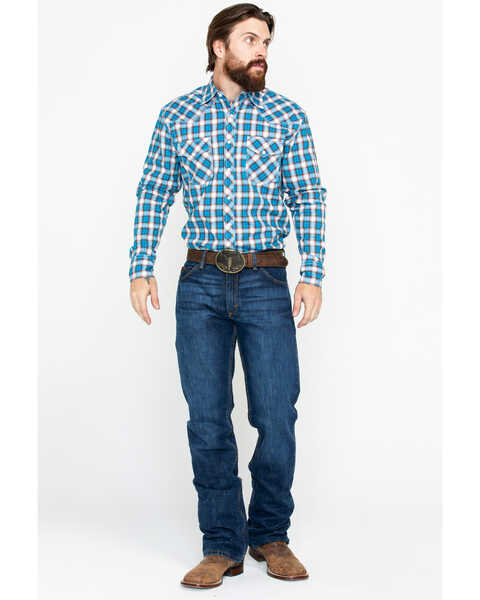Image #6 - Wrangler 20X Men's Plaid Print Competition Advanced Comfort Long Sleeve Western Shirt , Brown/blue, hi-res
