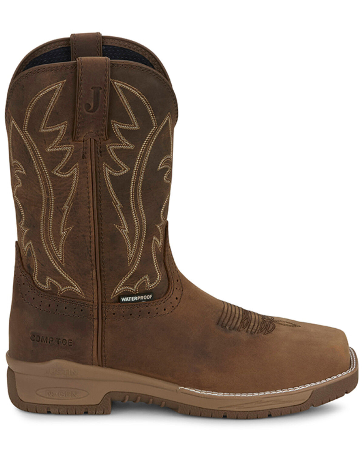 Image #2 - Justin Men's 11" Nitread Pull-On Waterproof Work Boots -Nano Composite Toe, Taupe, hi-res