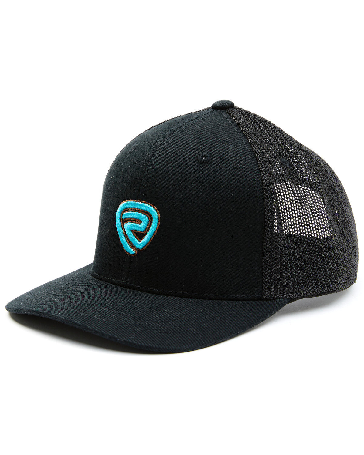 Image #1 - Rock & Roll Denim Men's Black & Turquoise Embroidered Logo Mesh-Back Ball Cap, Black, hi-res