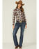 Roper Women's Plaid Wine Embroidered Bronco Riding Long Sleeve Western Shirt, Wine, hi-res