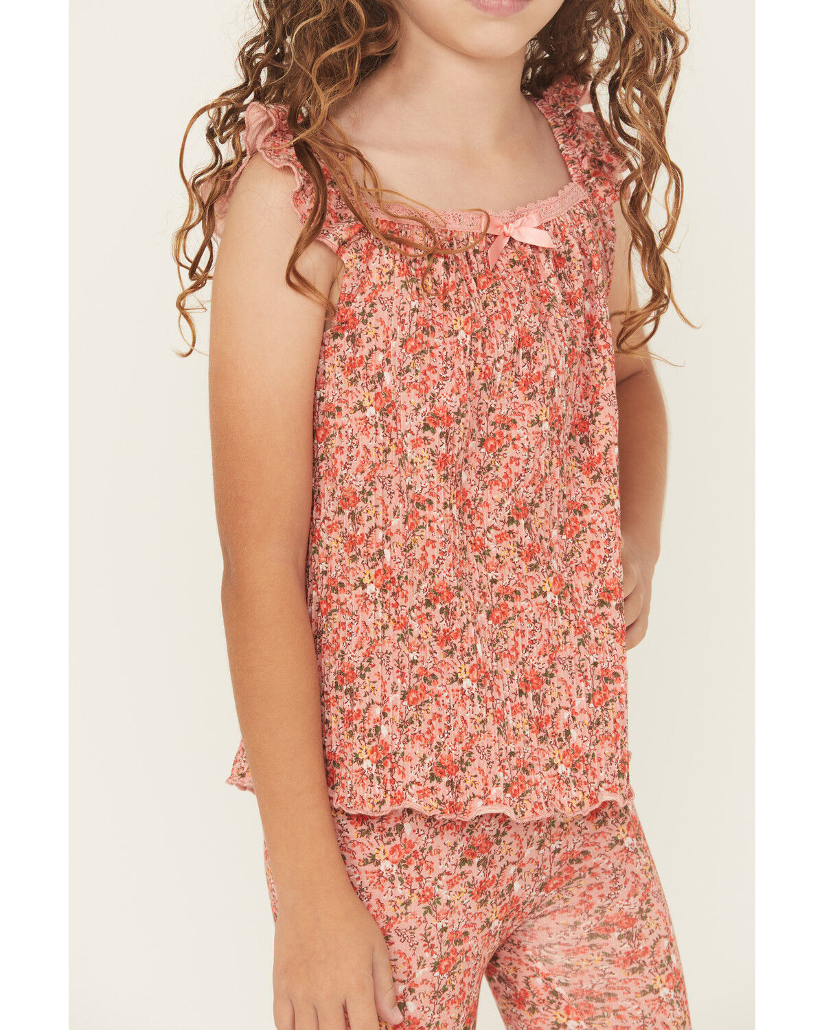 Image #3 - Shyanne Girls' Ditsy Floral Print Ruffle Sleeve Shirt, Light Pink, hi-res