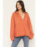 Image #1 - Cleo & Wolf Women's Solid French Terry Long Sleeve Quarter Button-Down Shirt, Orange, hi-res