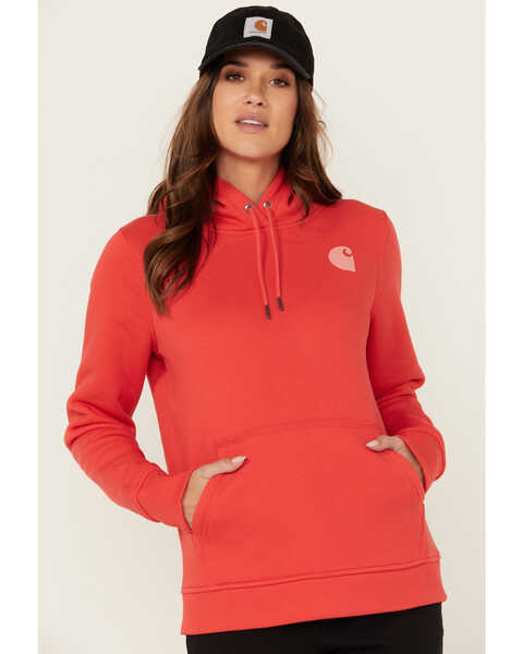 Image #2 - Carhartt Women's Relaxed Fit Midweight Logo Graphic Hoodie, Coral, hi-res