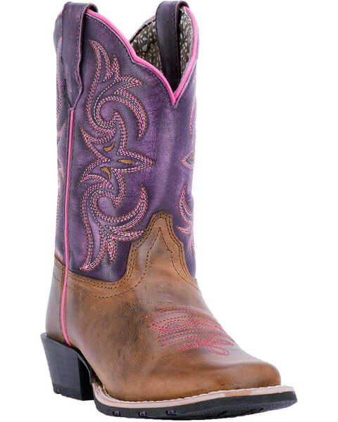 Image #1 - Dan Post Little Girls' Majesty Western Boots - Square Toe, Brown, hi-res