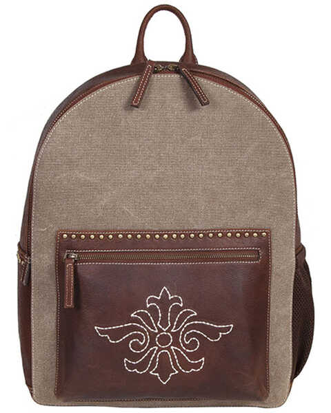 Image #1 - Scully Canvas and Leather Studded and Floral Embroidered Backpack , Tan, hi-res