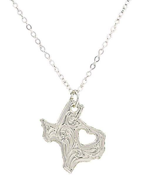 Image #1 - Montana Silversmiths Women's "I Heart Texas" Necklace, Silver, hi-res