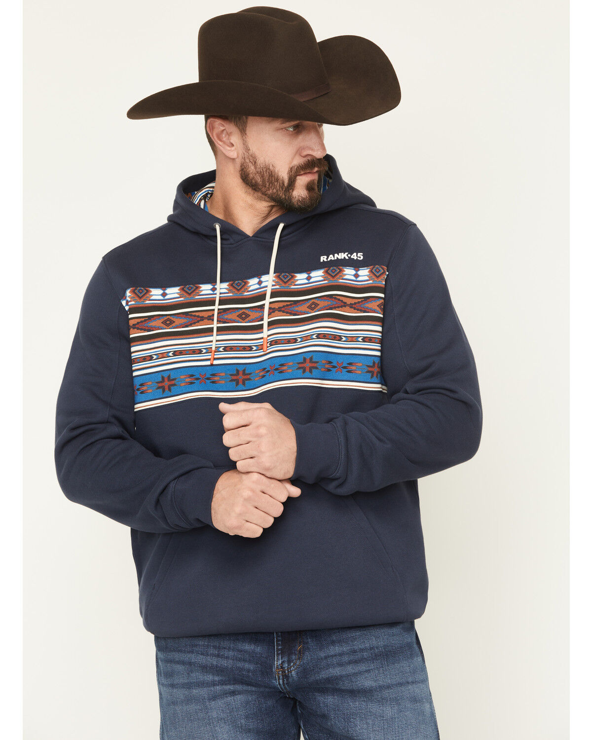 Image #1 - RANK 45® Men's Border Striped Print Hooded Sweatshirt, Multi, hi-res