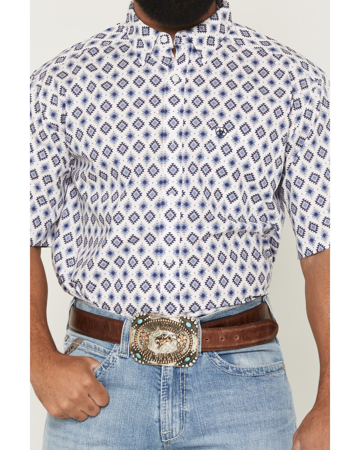 Image #3 - Ariat Men's Baxter Southwestern Print Short Sleeve Button-Down Western Shirt - Big, White, hi-res