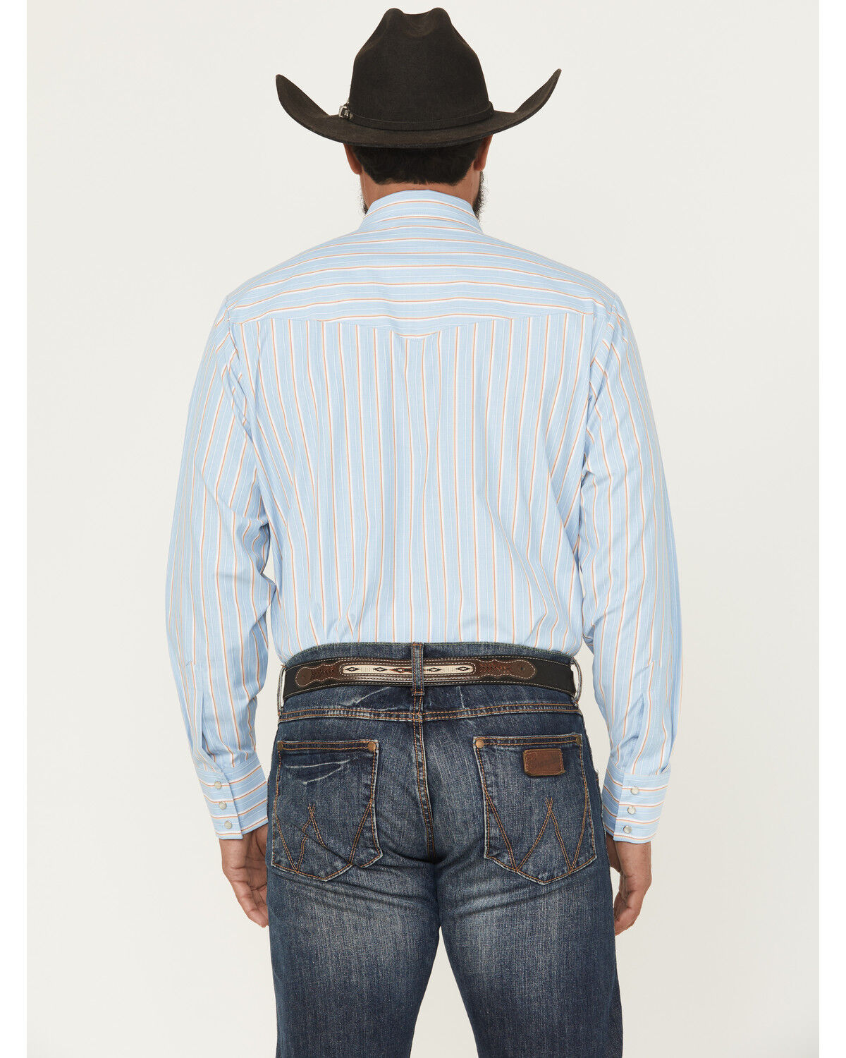 Image #4 - Ely Walker Men's Striped Print Long Sleeve Snap Western Shirt, Blue, hi-res