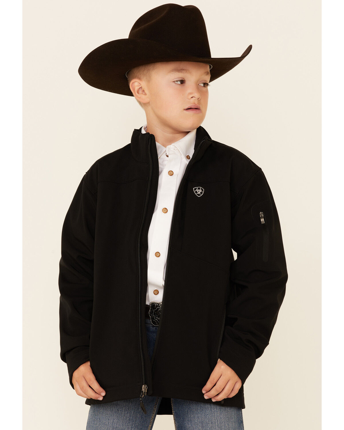 Image #1 - Ariat Boys' 2.0 Softshell Performance Stretch Jacket, Black, hi-res