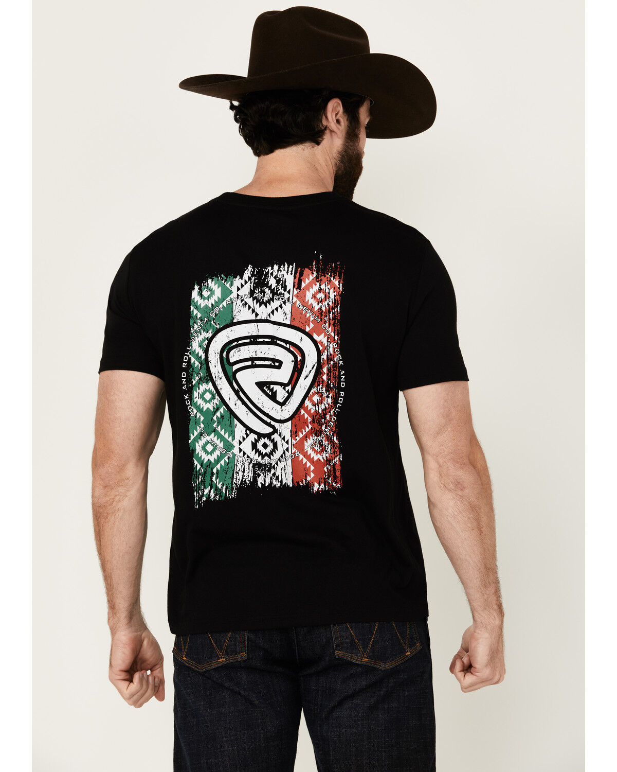 Image #1 - Rock & Roll Denim Men's Mexico Flag Short Sleeve Graphic T-Shirt, Black, hi-res