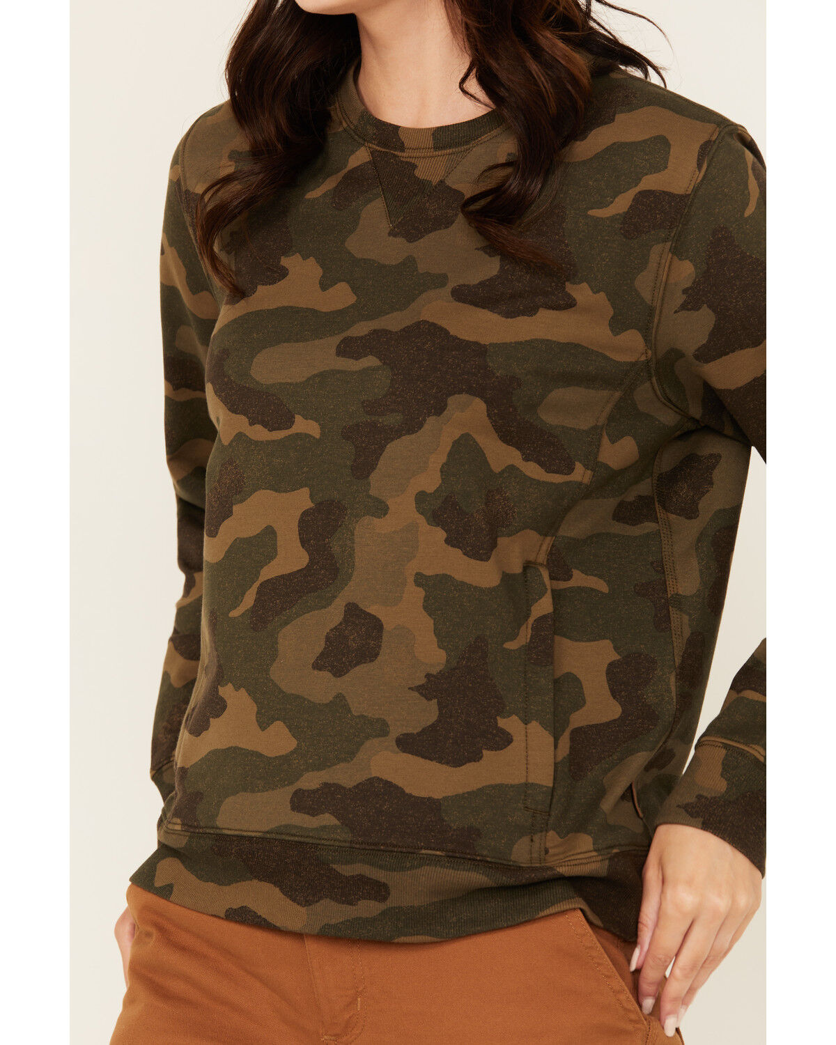 Image #2 - Lucky Brand Workwear Women's Camo Print French Terry Crew Neck Sweatshirt, Green, hi-res